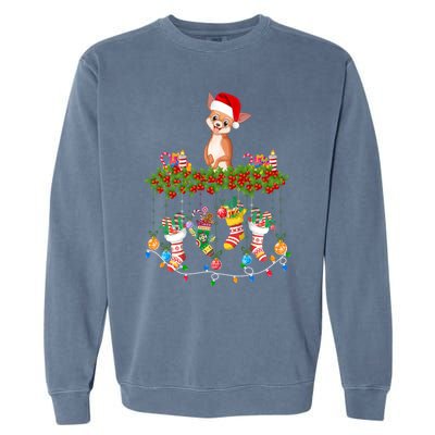 Xmas Light Santa Hat With Xmas Socks Chihuahua Dog Lovers Cool Gift Garment-Dyed Sweatshirt