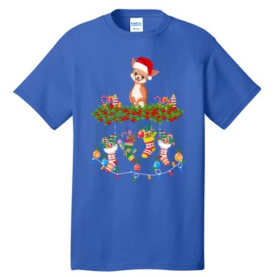 Xmas Light Santa Hat With Xmas Socks Chihuahua Dog Lovers Cool Gift Tall T-Shirt