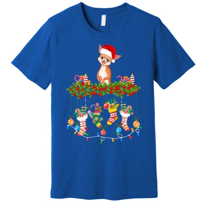 Xmas Light Santa Hat With Xmas Socks Chihuahua Dog Lovers Cool Gift Premium T-Shirt