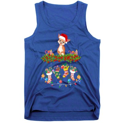 Xmas Light Santa Hat With Xmas Socks Chihuahua Dog Lovers Cool Gift Tank Top