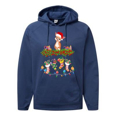 Xmas Light Santa Hat With Xmas Socks Chihuahua Dog Lovers Cool Gift Performance Fleece Hoodie