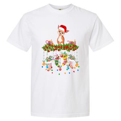 Xmas Light Santa Hat With Xmas Socks Chihuahua Dog Lovers Cool Gift Garment-Dyed Heavyweight T-Shirt