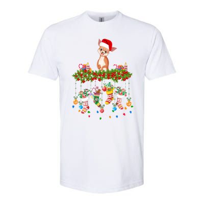 Xmas Light Santa Hat With Xmas Socks Chihuahua Dog Lovers Cool Gift Softstyle CVC T-Shirt