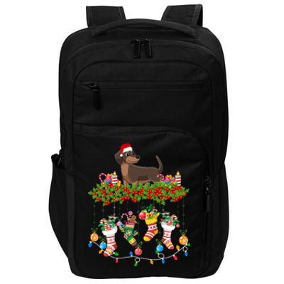 Xmas Light Santa Hat With Xmas Socks Dachshund Dog Lovers Gift Impact Tech Backpack