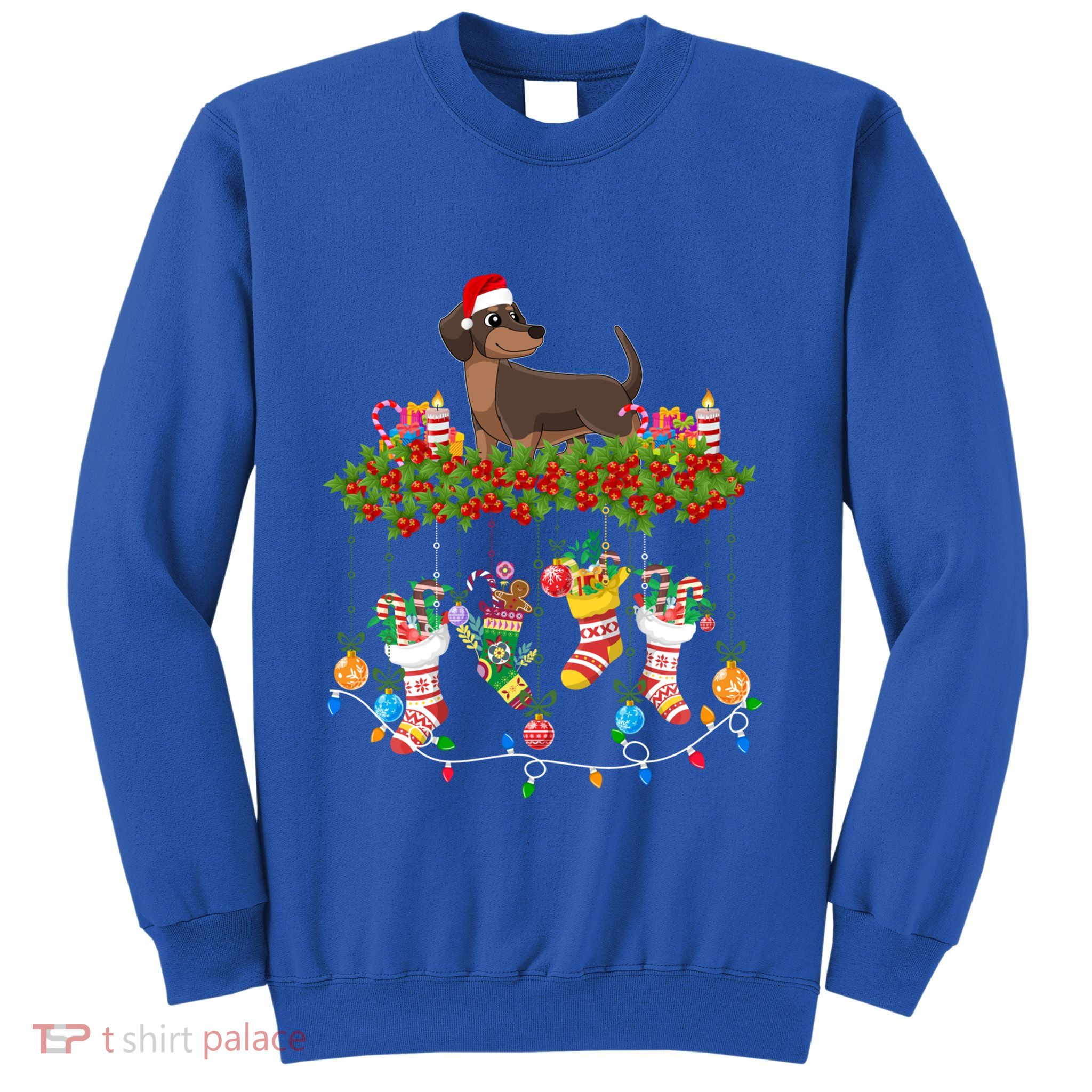 Xmas Light Santa Hat With Xmas Socks Dachshund Dog Lovers Gift Sweatshirt