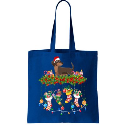 Xmas Light Santa Hat With Xmas Socks Dachshund Dog Lovers Gift Tote Bag