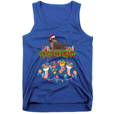 Xmas Light Santa Hat With Xmas Socks Dachshund Dog Lovers Gift Tank Top