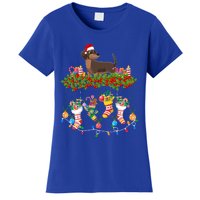 Xmas Light Santa Hat With Xmas Socks Dachshund Dog Lovers Gift Women's T-Shirt