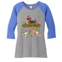 Xmas Light Santa Hat With Xmas Socks Dachshund Dog Lovers Gift Women's Tri-Blend 3/4-Sleeve Raglan Shirt