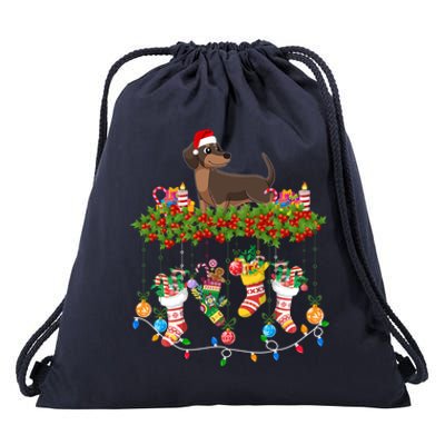 Xmas Light Santa Hat With Xmas Socks Dachshund Dog Lovers Gift Drawstring Bag