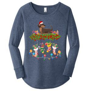 Xmas Light Santa Hat With Xmas Socks Dachshund Dog Lovers Gift Women's Perfect Tri Tunic Long Sleeve Shirt