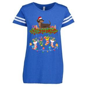 Xmas Light Santa Hat With Xmas Socks Dachshund Dog Lovers Gift Enza Ladies Jersey Football T-Shirt