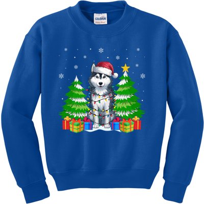 Xmas Lighting Siberian Husky Dog Lovers Ugly Christmas Gift Kids Sweatshirt