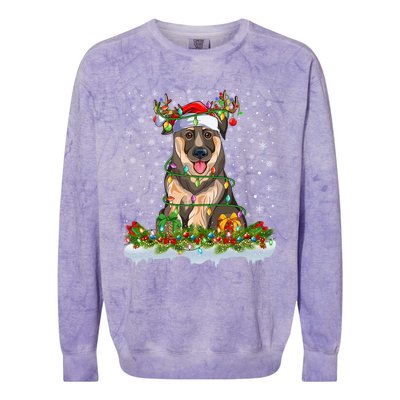 Xmas Lighting Santa Ger Shepherd Dog Christmas Funny Gift Colorblast Crewneck Sweatshirt