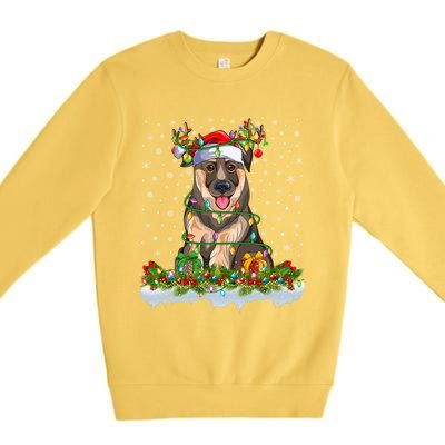 Xmas Lighting Santa Ger Shepherd Dog Christmas Funny Gift Premium Crewneck Sweatshirt