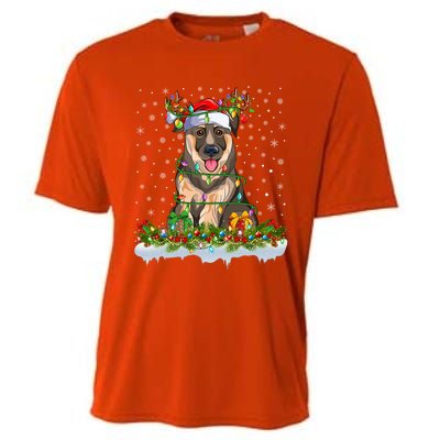 Xmas Lighting Santa Ger Shepherd Dog Christmas Funny Gift Cooling Performance Crew T-Shirt