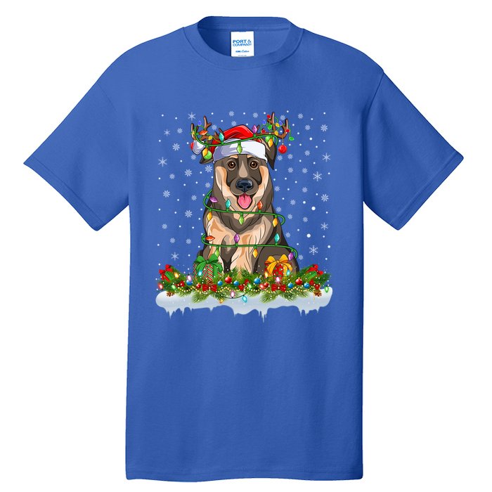 Xmas Lighting Santa Ger Shepherd Dog Christmas Funny Gift Tall T-Shirt