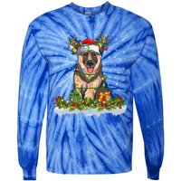 Xmas Lighting Santa Ger Shepherd Dog Christmas Funny Gift Tie-Dye Long Sleeve Shirt