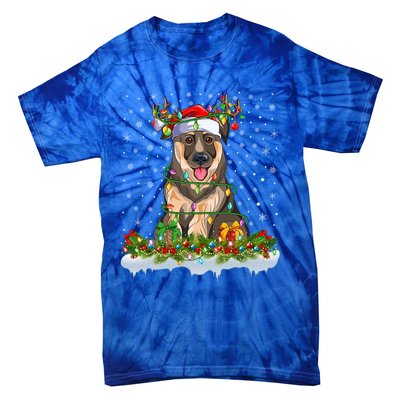 Xmas Lighting Santa Ger Shepherd Dog Christmas Funny Gift Tie-Dye T-Shirt