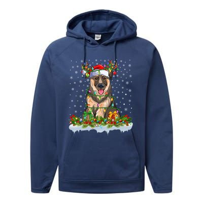 Xmas Lighting Santa Ger Shepherd Dog Christmas Funny Gift Performance Fleece Hoodie