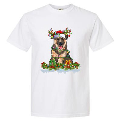 Xmas Lighting Santa Ger Shepherd Dog Christmas Funny Gift Garment-Dyed Heavyweight T-Shirt