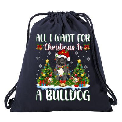 Xmas Lighting Santa All I Want For Christmas Is A Bulldog Gift Drawstring Bag