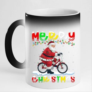 Xmas Lighting Santa Cycling Merry Christmas 11oz Black Color Changing Mug