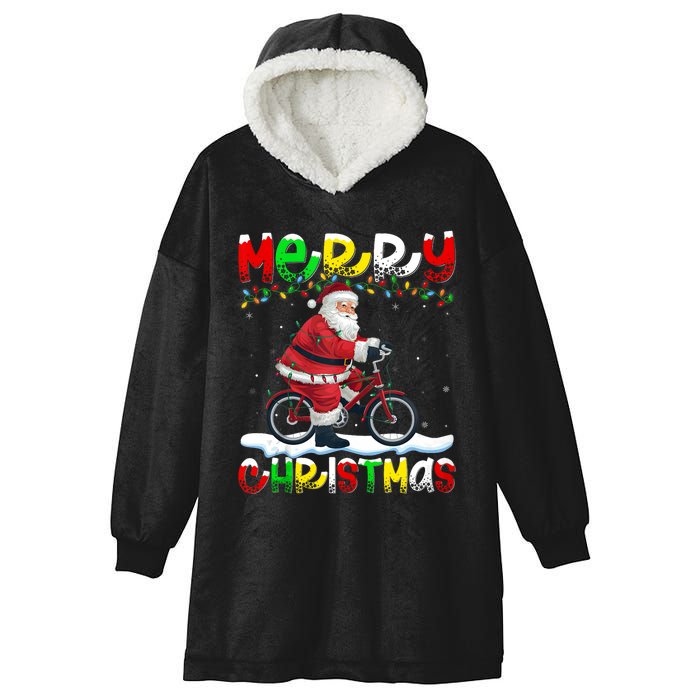 Xmas Lighting Santa Cycling Merry Christmas Hooded Wearable Blanket