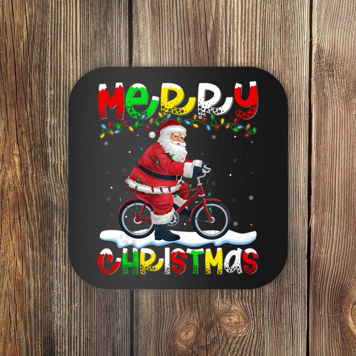 Xmas Lighting Santa Cycling Merry Christmas Coaster