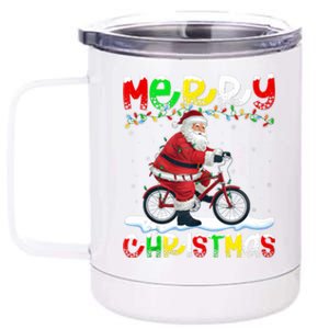 Xmas Lighting Santa Cycling Merry Christmas 12 oz Stainless Steel Tumbler Cup