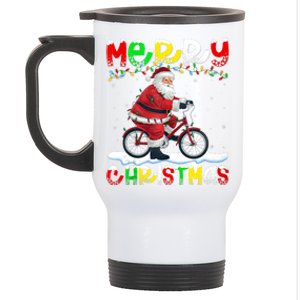 Xmas Lighting Santa Cycling Merry Christmas Stainless Steel Travel Mug