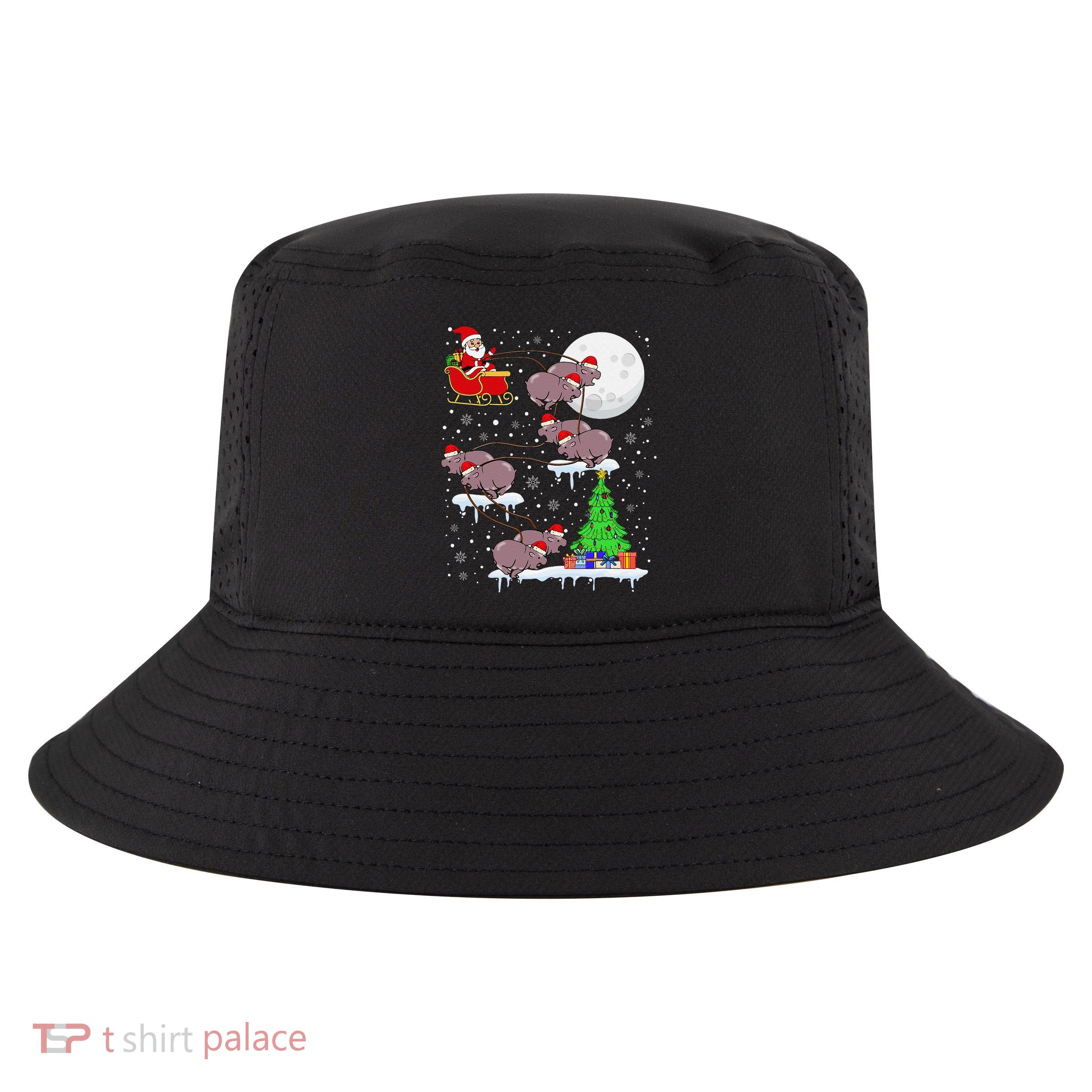 Xmas Lights Santa Riding Moo Deng Hippo Christmas Costume Cool Comfort Performance Bucket Hat