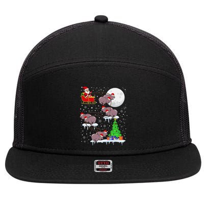 Xmas Lights Santa Riding Moo Deng Hippo Christmas Costume 7 Panel Mesh Trucker Snapback Hat