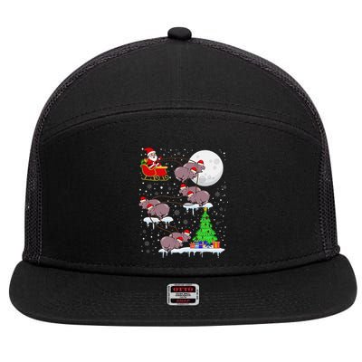 Xmas Lights Santa Riding Moo Deng Hippo Christmas Costume 7 Panel Mesh Trucker Snapback Hat