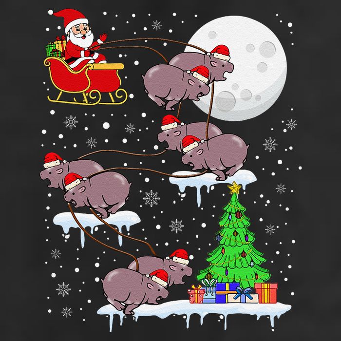 Xmas Lights Santa Riding Moo Deng Hippo Christmas Costume 7 Panel Mesh Trucker Snapback Hat