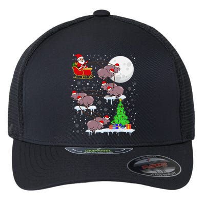 Xmas Lights Santa Riding Moo Deng Hippo Christmas Costume Flexfit Unipanel Trucker Cap