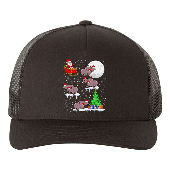 Xmas Lights Santa Riding Moo Deng Hippo Christmas Costume Yupoong Adult 5-Panel Trucker Hat