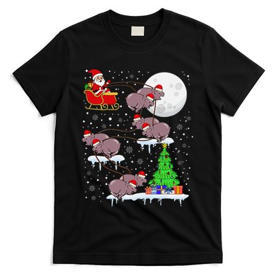 Xmas Lights Santa Riding Moo Deng Hippo Christmas Costume T-Shirt