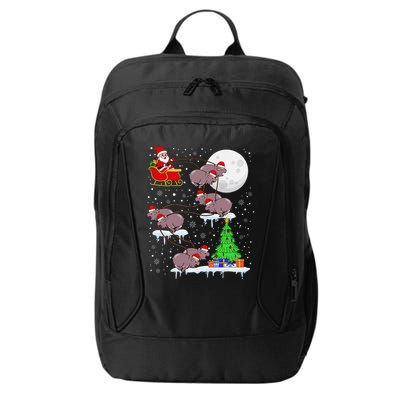 Xmas Lights Santa Riding Moo Deng Hippo Christmas Costume City Backpack