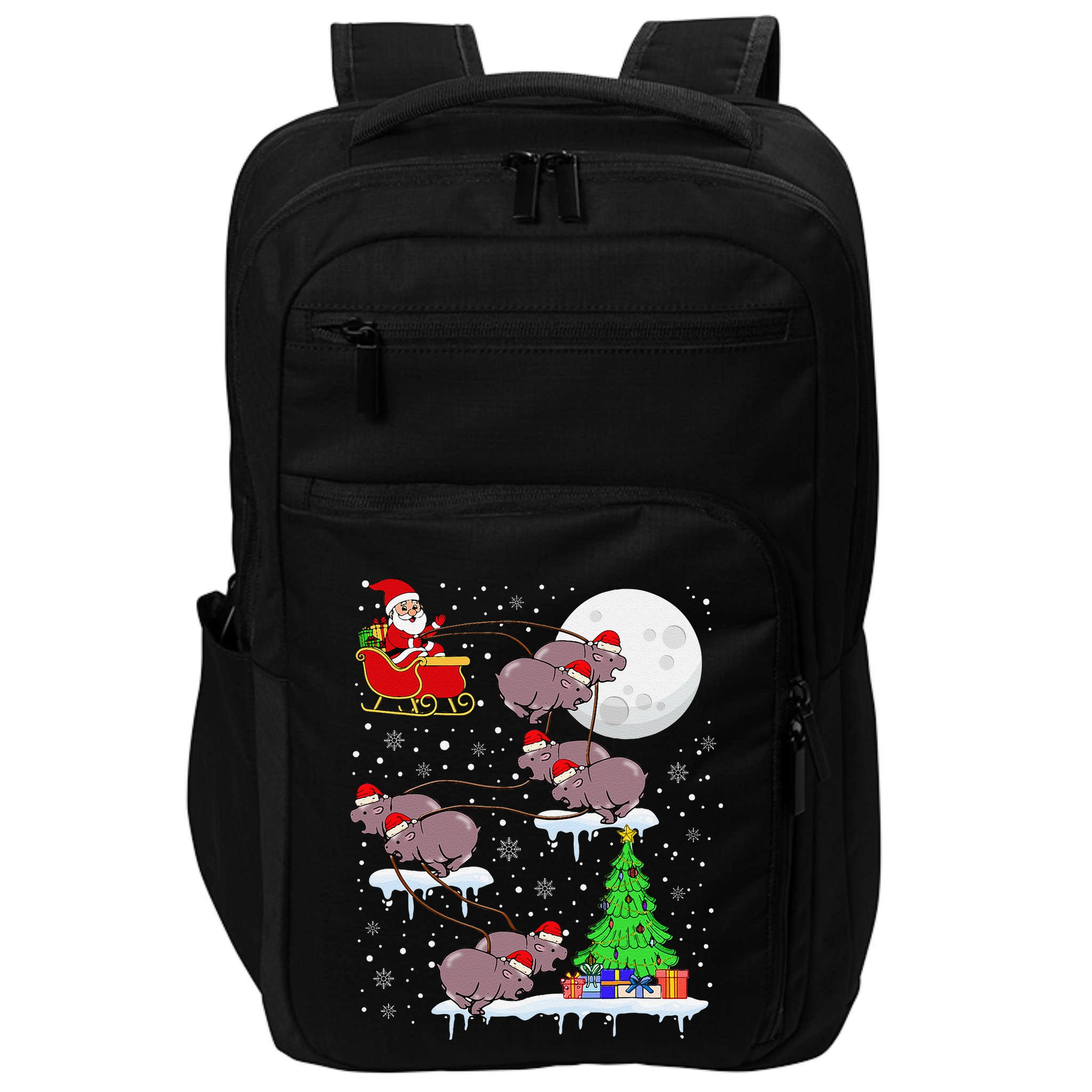 Xmas Lights Santa Riding Moo Deng Hippo Christmas Costume Impact Tech Backpack