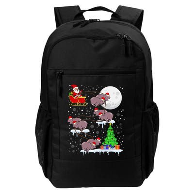 Xmas Lights Santa Riding Moo Deng Hippo Christmas Costume Backpack