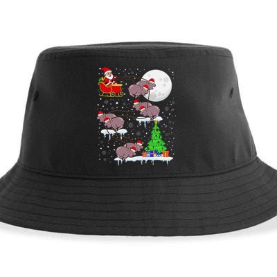 Xmas Lights Santa Riding Moo Deng Hippo Christmas Costume Sustainable Bucket Hat