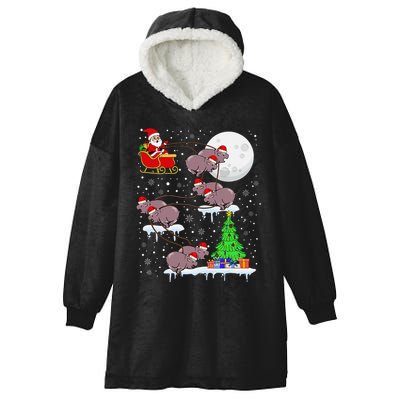 Xmas Lights Santa Riding Moo Deng Hippo Christmas Costume Hooded Wearable Blanket