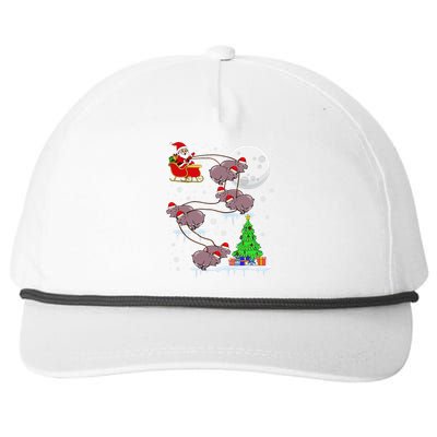 Xmas Lights Santa Riding Moo Deng Hippo Christmas Costume Snapback Five-Panel Rope Hat