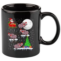 Xmas Lights Santa Riding Moo Deng Hippo Christmas Costume 11oz C Handle Ceramic Mug