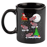 Xmas Lights Santa Riding Moo Deng Hippo Christmas Costume 11oz C Handle Ceramic Mug