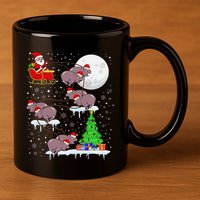 Xmas Lights Santa Riding Moo Deng Hippo Christmas Costume 11oz C Handle Ceramic Mug