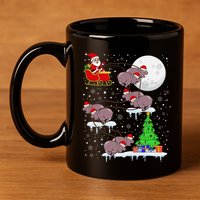 Xmas Lights Santa Riding Moo Deng Hippo Christmas Costume 11oz C Handle Ceramic Mug