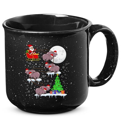 Xmas Lights Santa Riding Moo Deng Hippo Christmas Costume 15oz Campfire Ceramic Mug