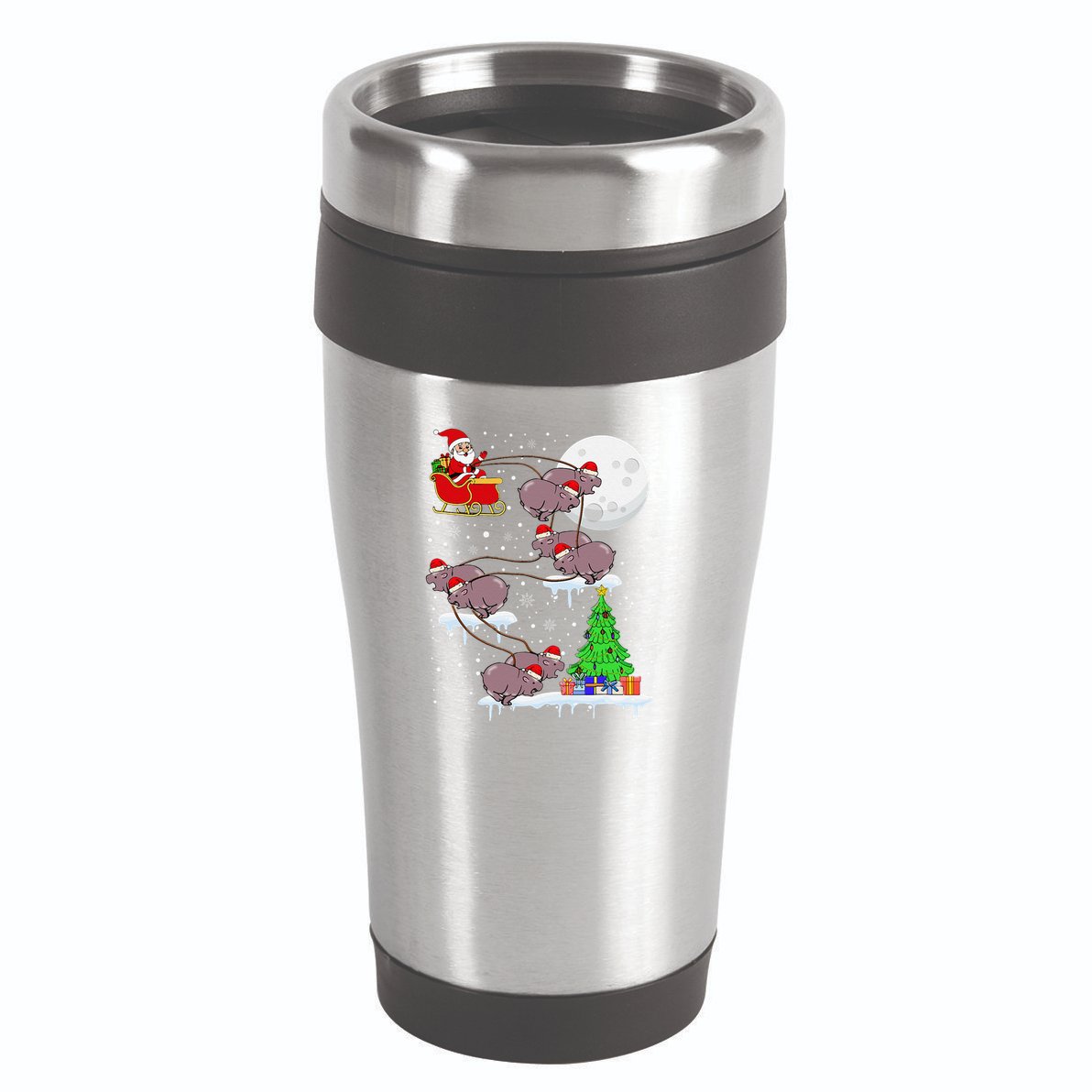 Xmas Lights Santa Riding Moo Deng Hippo Christmas Costume 16oz Travel Tumbler